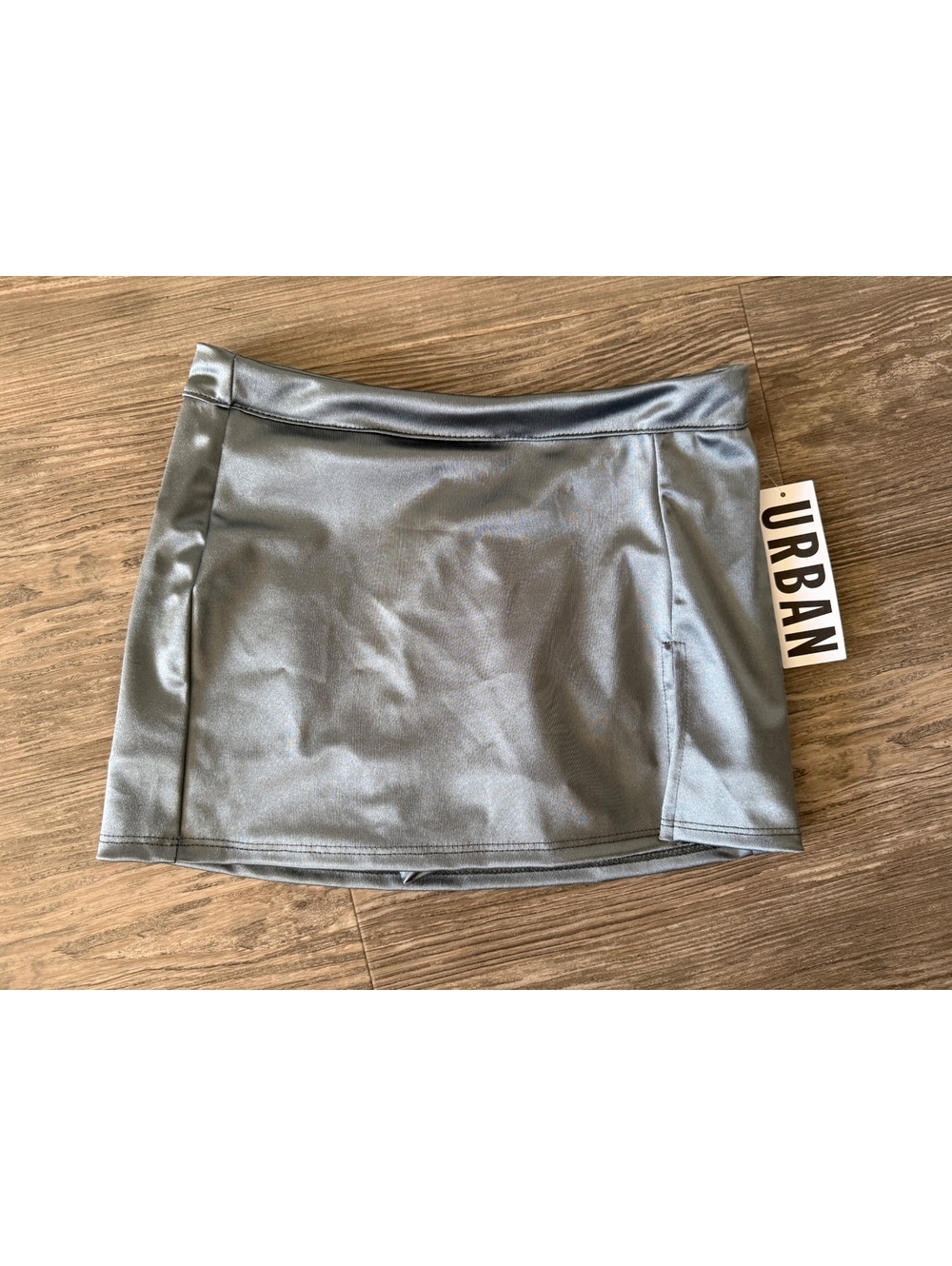 Urban Outfitters Silver Satin Mini Skort XS NWT Split Hem Y2K